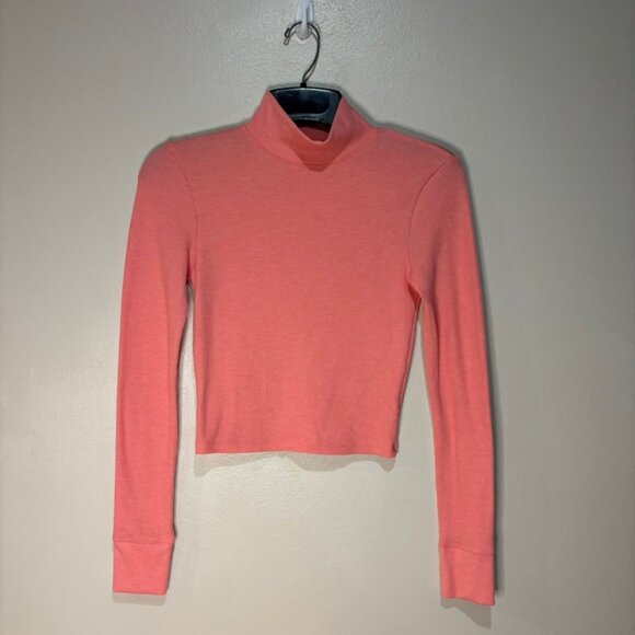 American Eagle AE Hey Baby Mock Turtleneck Long Sleeve Crop Coral, Salmon, Peach - Picture 1 of 6